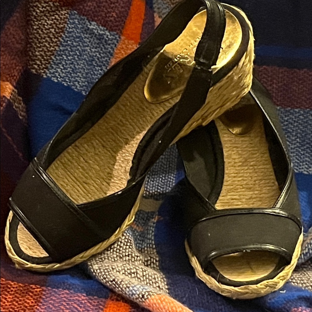Ralph Lauren Black Wedge Espadrilles